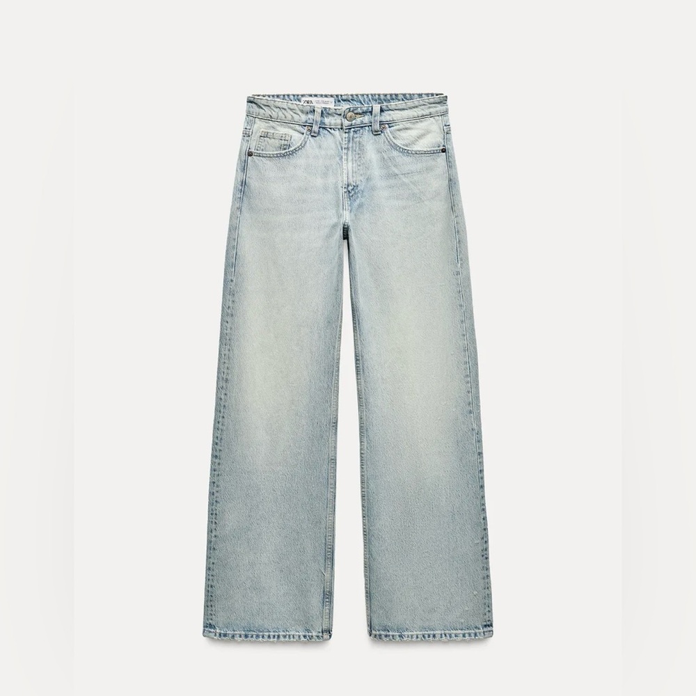 Zara Light Blue TRF Mid Rise Wide Leg Jeans